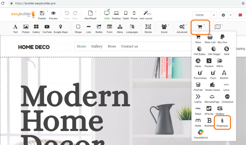 Connect Dragonpay on your Easybuilder shop - Step 2