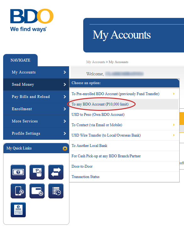 Paying via BDO Internet Banking - Step 2