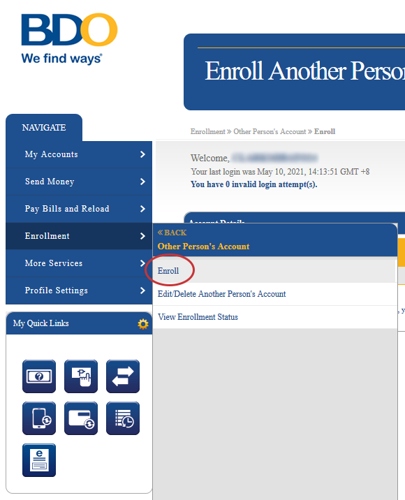 Enrolling Dragonpay on BDO Retail internent banking - Step 2